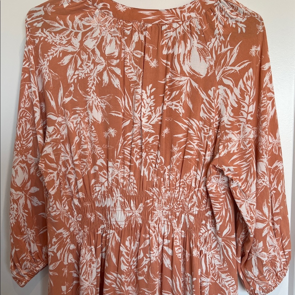 Rust Floral Button-Front Midi Dress - Picture 6 of 7